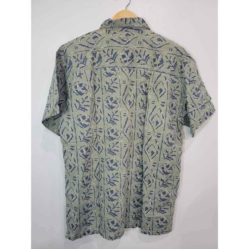 Robert Stock‎ Mens Green Blue Leaf Print Short Sleeve Button Up Shirt Size M - Picture 4 of 6
